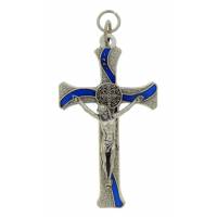 Croix St Benoît - 8 x 4 cm - Métal + Email bleu