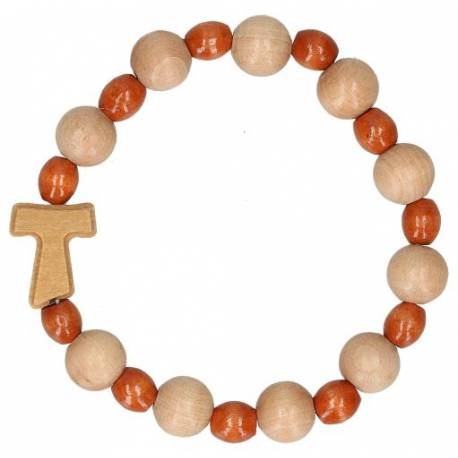 Bracelet-dizainier s/élastique - bois - croix Tau
