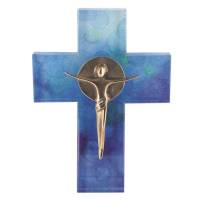 Croix Murale Verre - 12.5 X 18 Cm - Corps En Bronze