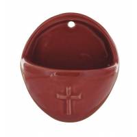 Wijwatervat Keramiek 8.5 X 10 Cm Rood Glanzend Kruisje 