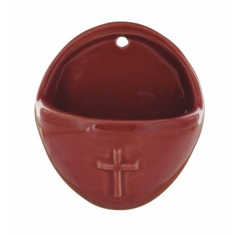 Benitier Ceramique 8.5 X 10 Cm Rouge Brillant Croix