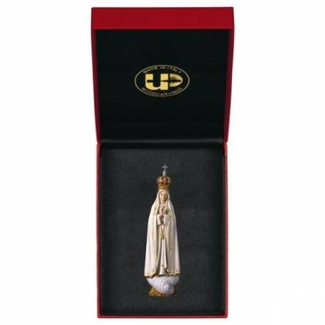 Statue en bois sculpté Notre Dame de Fatima avec étui 9 cm couleur