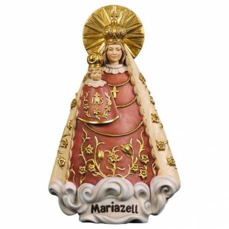 Statue en bois sculpté Vierge Mariazell 23 cm couleur