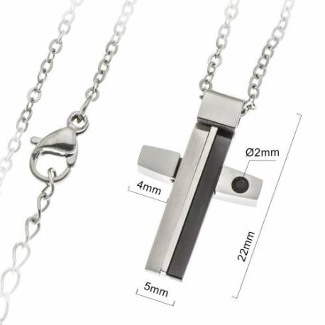 Croix 22 mm avec zircon et chaîne acier inoxydable