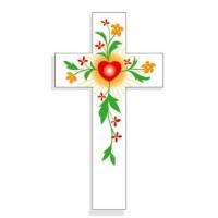 Croix murale amour / coeur fleurs oranges 14,5 cm