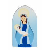 Plaque murale Vierge et Enfant bleu 13,5 cm