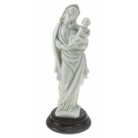 Beeld 23 cm - Maria met Kind - Wit / Basis Hout 