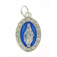 Médaille 18 mm Ov - Miraculeuse - Email Bleu + Strass