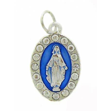 Médaille 18 mm Ov - Miraculeuse - Email Bleu + Strass