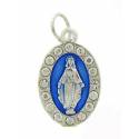 Médaille 18 mm Ov - Miraculeuse - Email Bleu + Strass