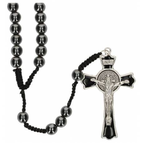 Chapelet s/corde Hématite Croix St Benoît