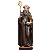 Houtsnijwerk beeld Heilige Benedictus met kelk en slang 18 cm gekleurd 