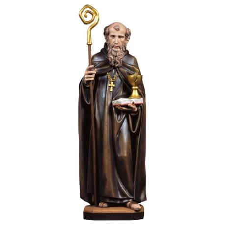 Statue en bois sculpté Saint Benoît avec calice et serpent 18 cm couleur