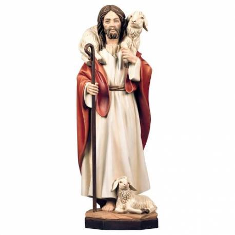 Statue en bois sculpté Bon Berger 23 cm couleur