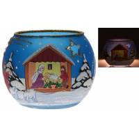 Photophore Bleu + 1 Chf Plats - Sujet Creche - Diam 10 Cm - Ht 8 Cm