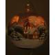 Boule de Noël bleue en verre sur pied + bougie - village enneigé