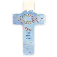 Croix Murale Blanche 18 Cm Dieu Est Parmi Nous
