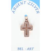 Croix Argent Rose + Zircons 18 X 14 Mm