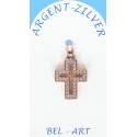 Croix Argent Rose + Zircons 18 X 14 Mm