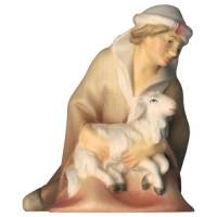 Berger à genoux avec agneau : crèche de Noël en bois Komet 12 cm