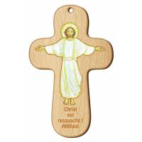 Croix Murale Bois 9.4 X 15 Cm Christ Est Ressuscité