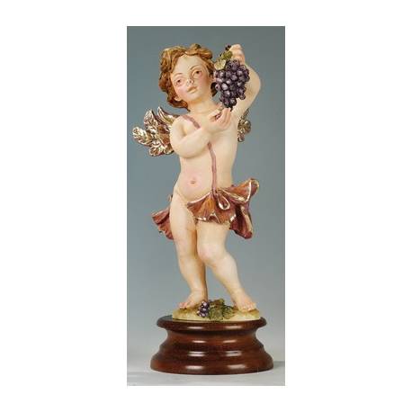 Beeld 31 Cm Engel + Druiven Basis Hout 