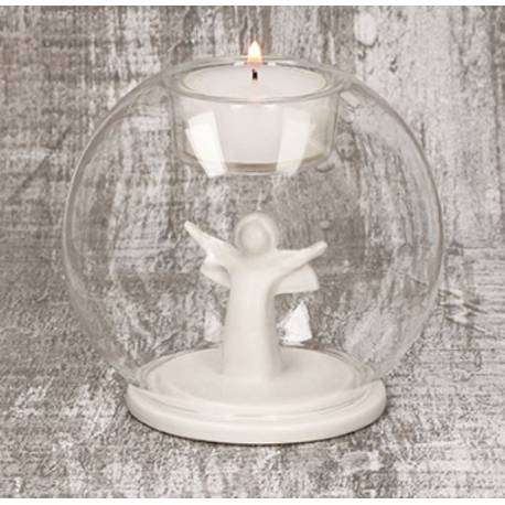 Boule De Noel Verre - Ange En Porcelaine 10 X 8.5 Cm