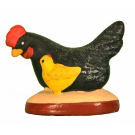 Santon Gateau 7 Cm Poule Noire + Poussin