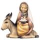 Petite fille assise sur un ane avec oiseaux dans les mains : crèche de Noël en bois Komet 12 cm