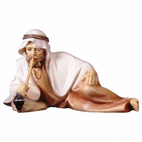 Berger couché avec pipe à eau : crèche de Noël en bois Komet 12 cm