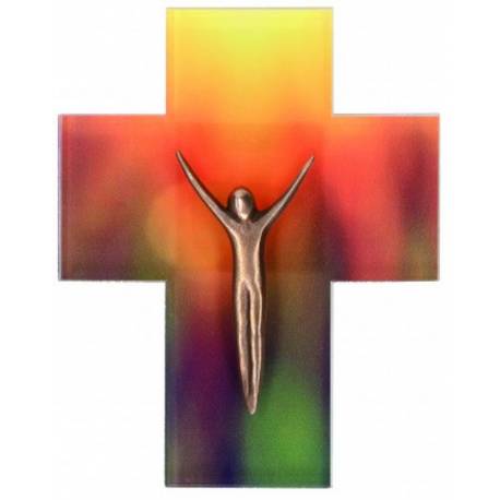 Croix Murale 11.5 X 14.5 Cm Corps En Bronze Acryl