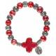Bracelet s/elastique Verre rouge + méd miraculeuse
