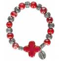 Bracelet s/elastique Verre rouge + méd miraculeuse
