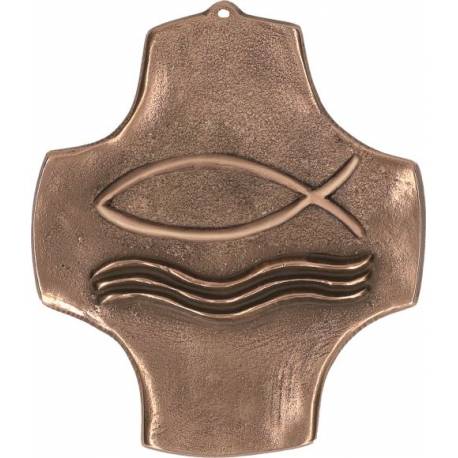 Croix Murale Bronze 9.5 X 11 Cm Poisson