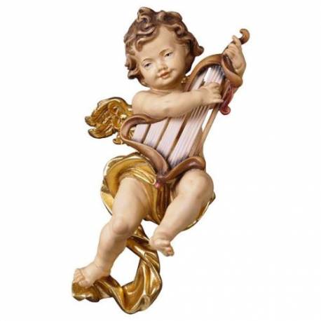 Houtsnijwerk Engel/Harp 15 Cm / Gekleurd 