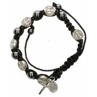 Armband/koord - H Benedictus - hematiet - metalen medailles 