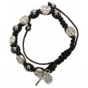Armband/koord - H Benedictus - hematiet - metalen medailles 