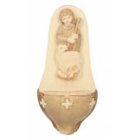 Bois Sculpte Benitier/Bon Berger 15 Cm 2 Tons Bois