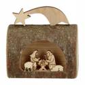 Nativité dans rondin en bois sculpté H 6 cm x L 12 cm