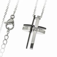 Croix 25 mm avec zircon et chaîne acier inoxydable