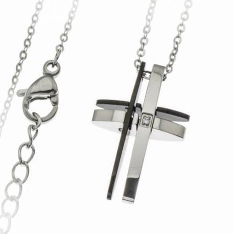 Croix 25 mm avec zircon et chaîne acier inoxydable