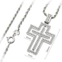 Croix 24 mm argent avec zircons et chaîne