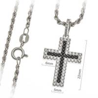 Croix 22 mm argent avec zircons et chaîne