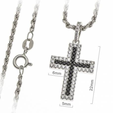Croix 22 mm argent avec zircons et chaîne