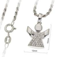 Ange 15 mm argent avec zircon et chaîne