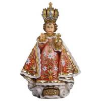 Houtsnijwerk beeld Kind Jezus van Praag 18 cm gekleurd rood 
