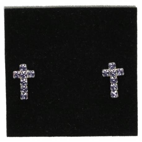 Boucles D'oreilles Swarovsky Croix Saphire 1.5Cm