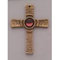 Croix Murale 8.5 Cm Bronze Pierre Rouge