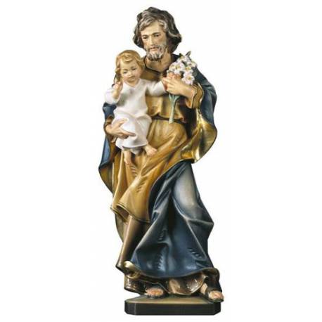 Houtsnijwerk beeld Heilige Jozef met kind en lelie 15 cm gekleurd 