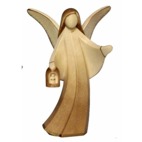 Ange En Bois Sculpte Ave Lanterne 11Cm 2 Ton Bois